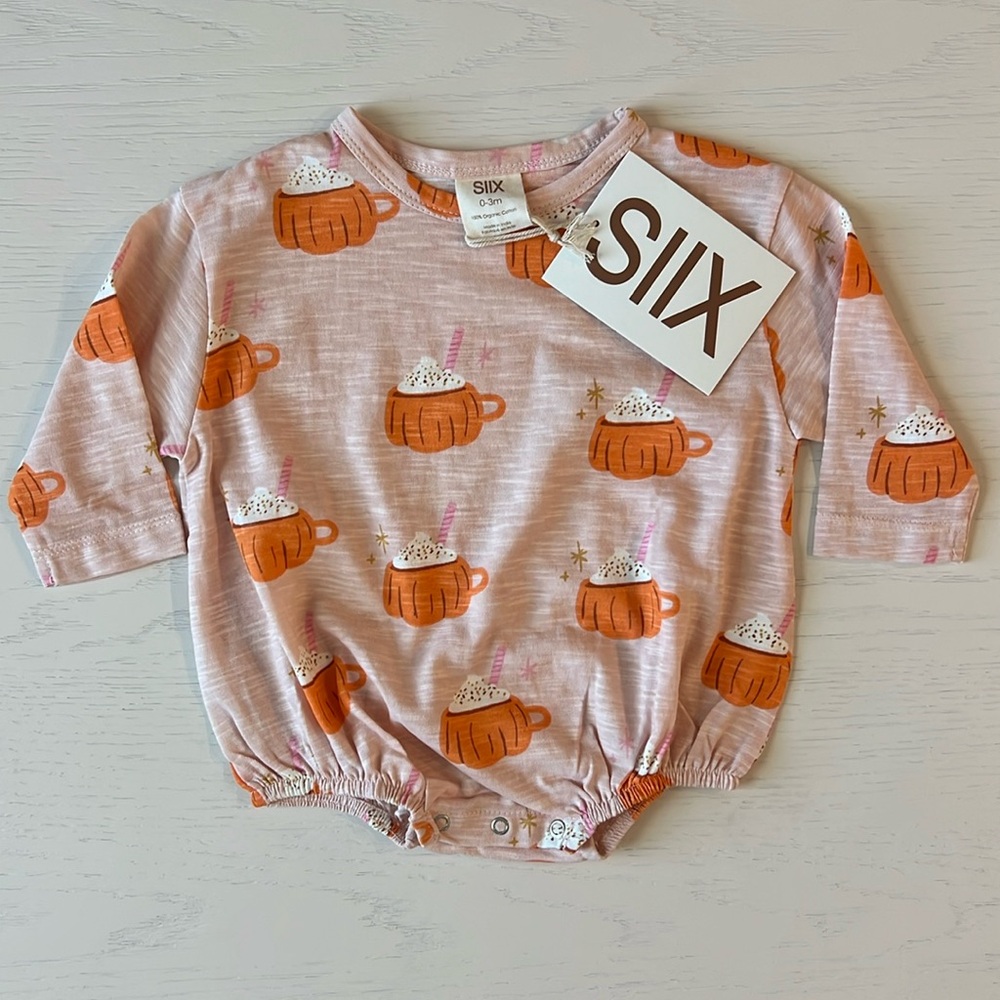 🎃 SIIX Organic Cotton Pink Pumpkin Spice Bubble 0-3 3-6 12-18 18-24 months